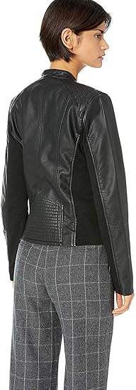 Women’s Faux Leather Jacket with Front Zipper Pockets