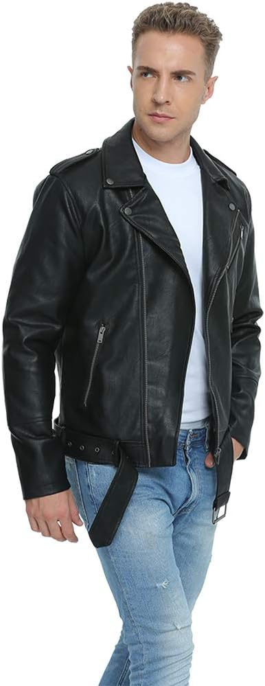 Men’s Faux Leather Bomber Jacket – Slim Fit Biker Coat