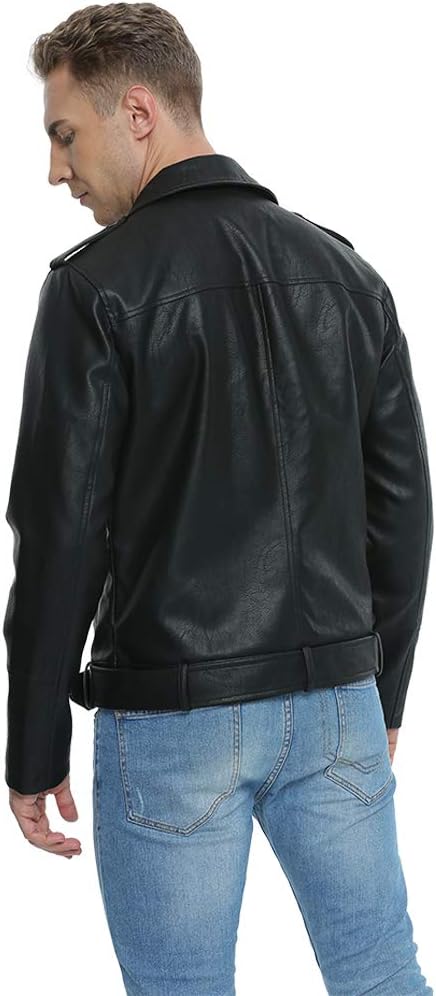Men’s Faux Leather Bomber Jacket – Slim Fit Biker Coat