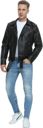 Men’s Faux Leather Bomber Jacket – Slim Fit Biker Coat