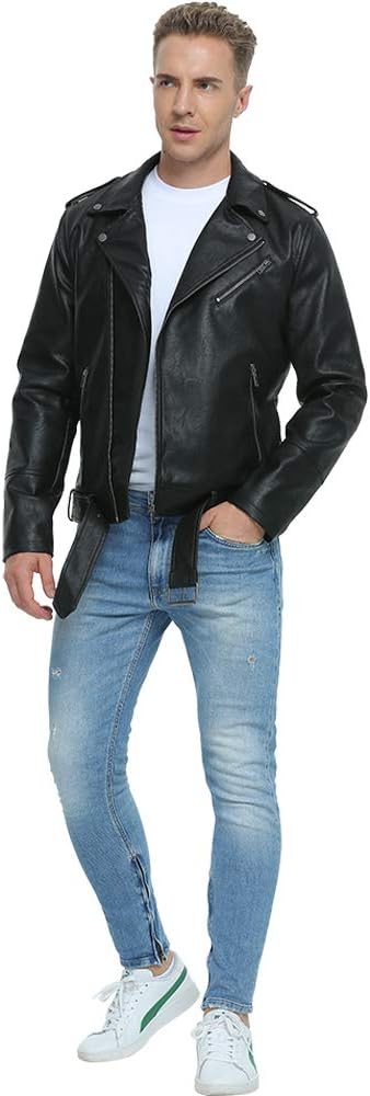 Men’s Faux Leather Bomber Jacket – Slim Fit Biker Coat