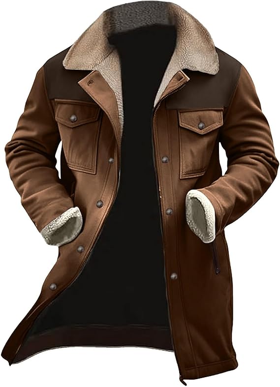 Men’s Vintage Cowboy Suede Jacket with Plush Collar