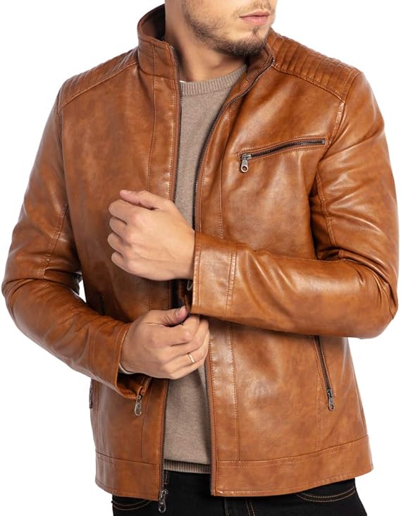 Men’s Stand Collar Leather Jacket