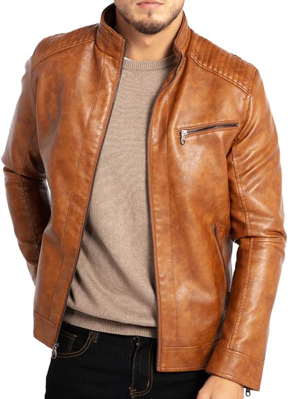 Men’s Stand Collar Leather Jacket