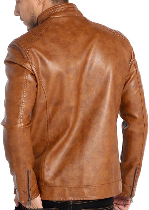 Men’s Stand Collar Leather Jacket