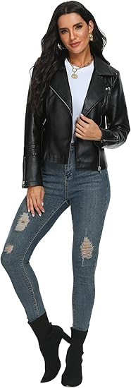 Classic Vegan Leather Moto Jacket for Women