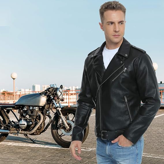 Men’s Faux Leather Bomber Jacket – Slim Fit Biker Coat
