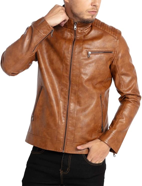 Men’s Stand Collar Leather Jacket