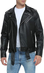 Men’s Faux Leather Bomber Jacket – Slim Fit Biker Coat