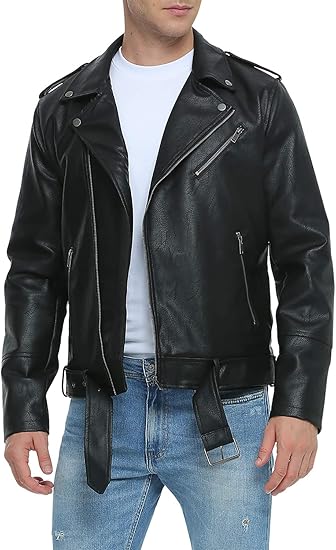 Men’s Faux Leather Bomber Jacket – Slim Fit Biker Coat