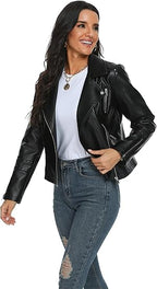 Classic Vegan Leather Moto Jacket for Women