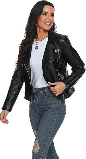 Classic Vegan Leather Moto Jacket for Women
