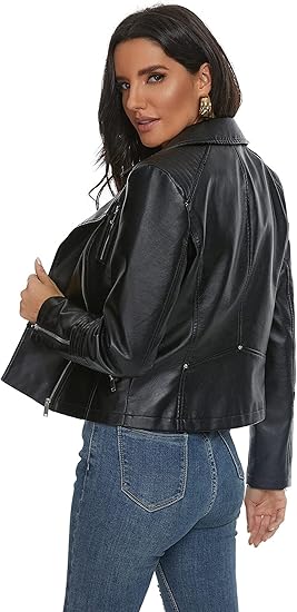 Classic Vegan Leather Moto Jacket for Women