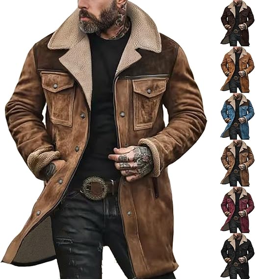 Men’s Vintage Cowboy Suede Jacket with Plush Collar