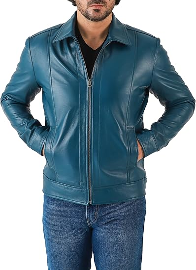 Men’s Classic Shirt Collar Lambskin Leather Jacket