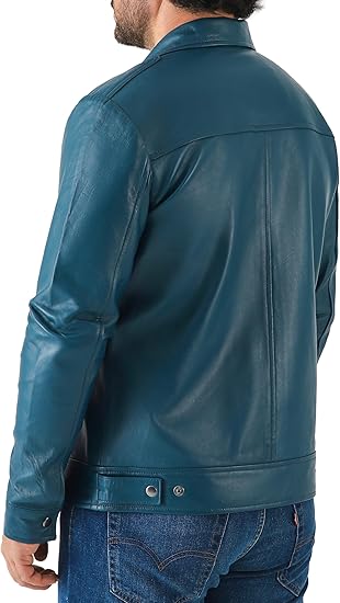 Men’s Classic Shirt Collar Lambskin Leather Jacket