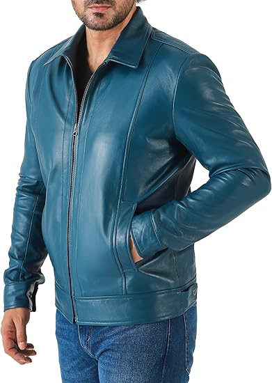 Men’s Classic Shirt Collar Lambskin Leather Jacket