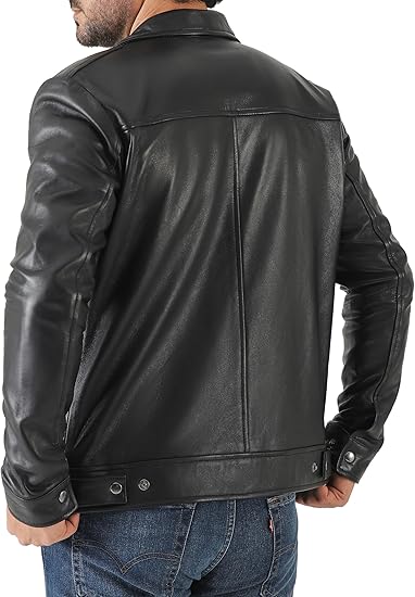 Men’s Classic Shirt Collar Lambskin Leather Jacket