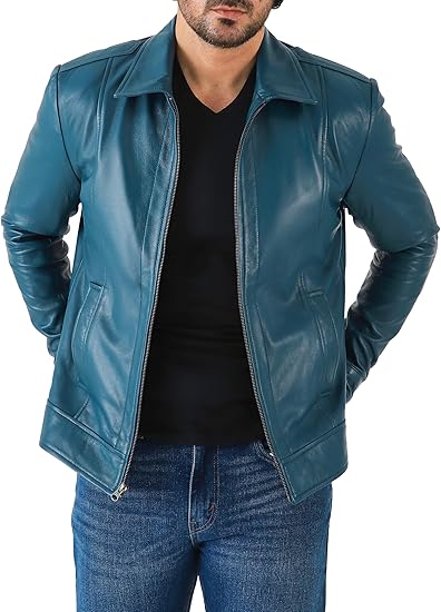 Men’s Classic Shirt Collar Lambskin Leather Jacket