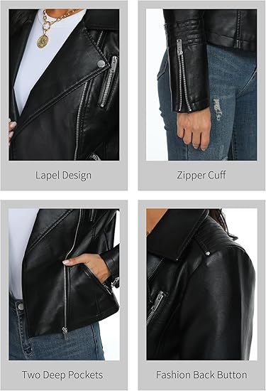 Classic Vegan Leather Moto Jacket for Women