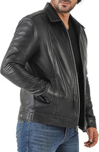 Men’s Classic Shirt Collar Lambskin Leather Jacket